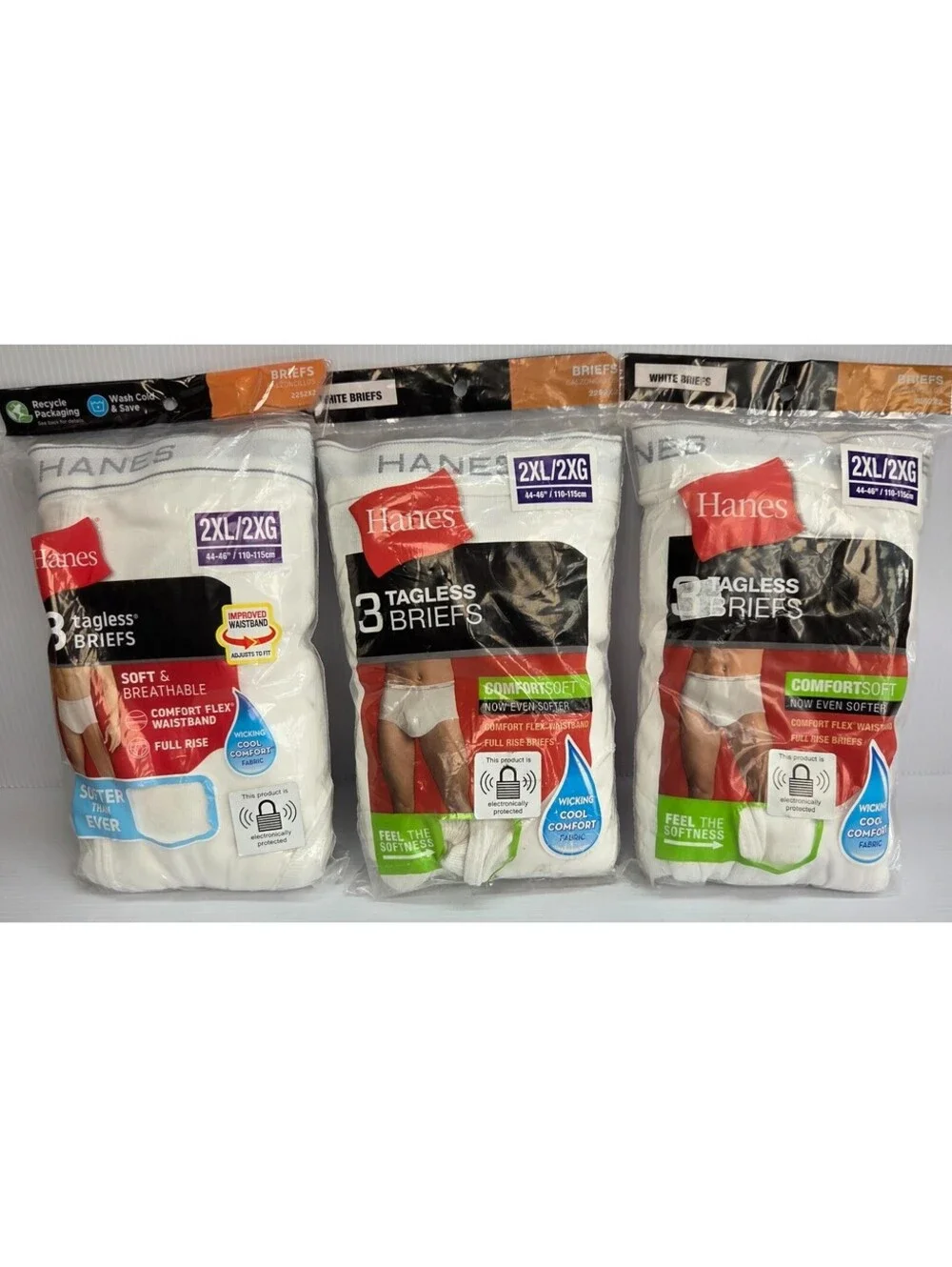 Hanes Men's 2XL White Tagless Briefs 9 Pair 3 Packs 2252X2 44-46 NIP